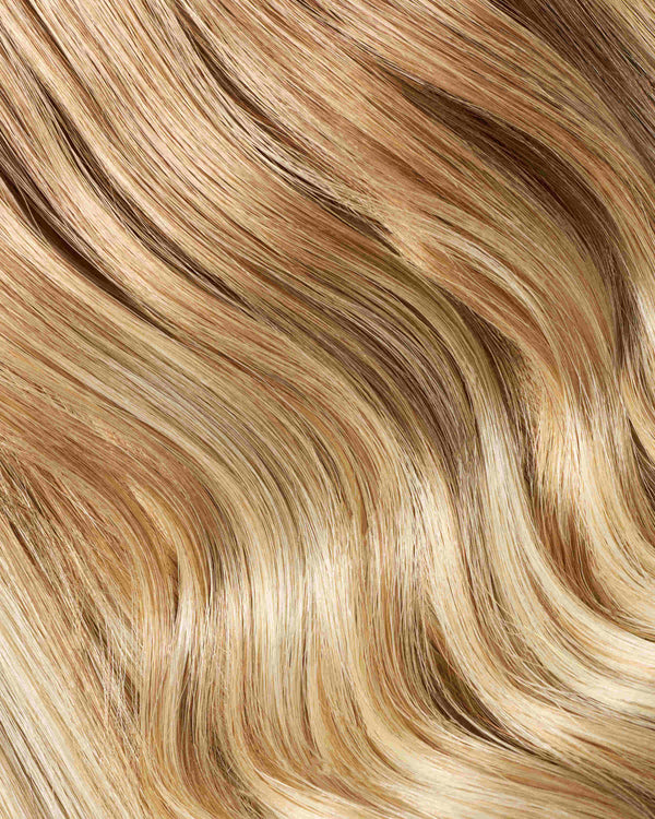A hair swatch showcasing the California blonde hair extension color.