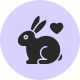 This icon shows a black silhouette of a rabbit with a heart above it, representing cruelty-free products.