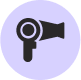 A black hair dryer icon on a vibrant purple background.
