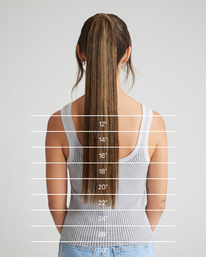 A chart displaying the measurements of a woman's ponytail for hair extension purposes.