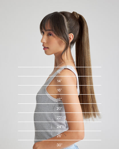 A chart displaying the measurements of a woman's ponytail for hair extension purposes.