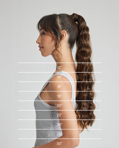 A visual representation of a woman's hair length, highlighting different hair extension choices available.