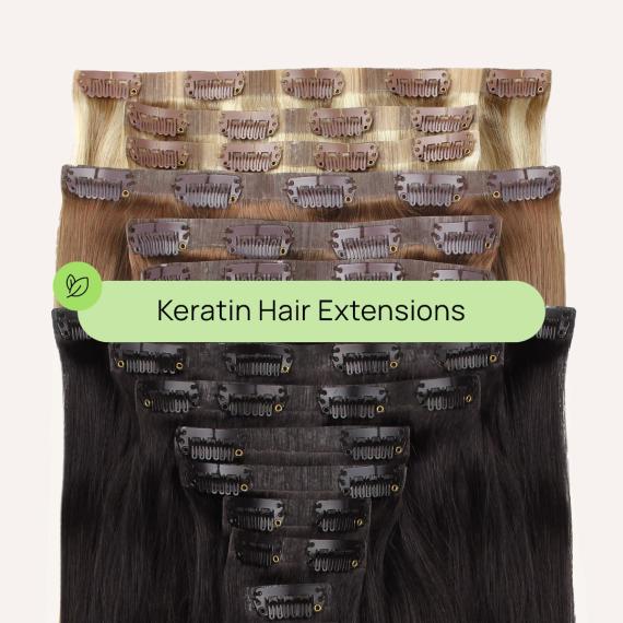 9 Piece Seamless Clip in Vegan Keratin Hair Extensions 16 inch 175g